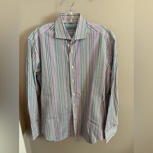 ATESETA Firenze Made in Italy Multicolor Striped Dress Shirt 39 15.5 M